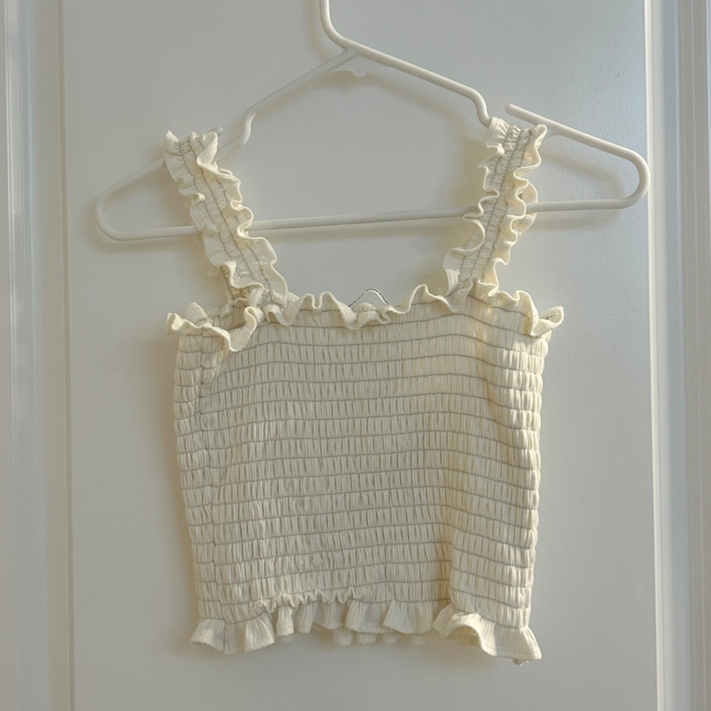 Reformation Jeans White Ruched Cropped Tank Top